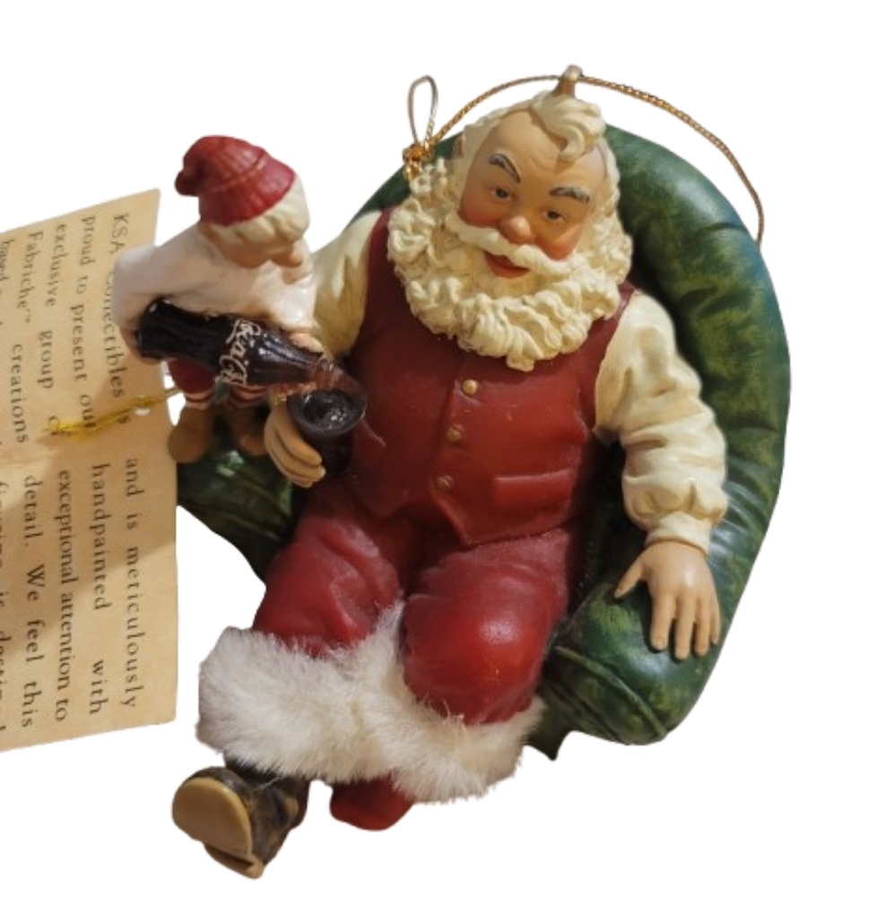 Coca-Cola Santa Figurine Kurt S. Adler Sitting In Chair Drinking Christmas Elf